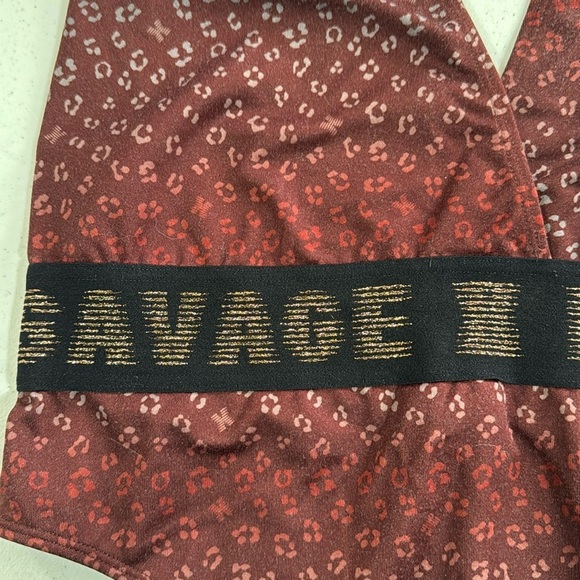 Savage x Fenty New Baby Leopard Plunge Halter Bodysuit High Cut Bottoms Wine EUC - Picture 8 of 9